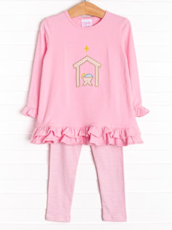 Stitchy Fish Other - Stitchy Fish O' Holy Night Applique set long sleeve ruffle top dress leggings
